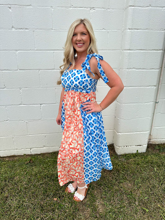 Mixed Print Maxi Dress