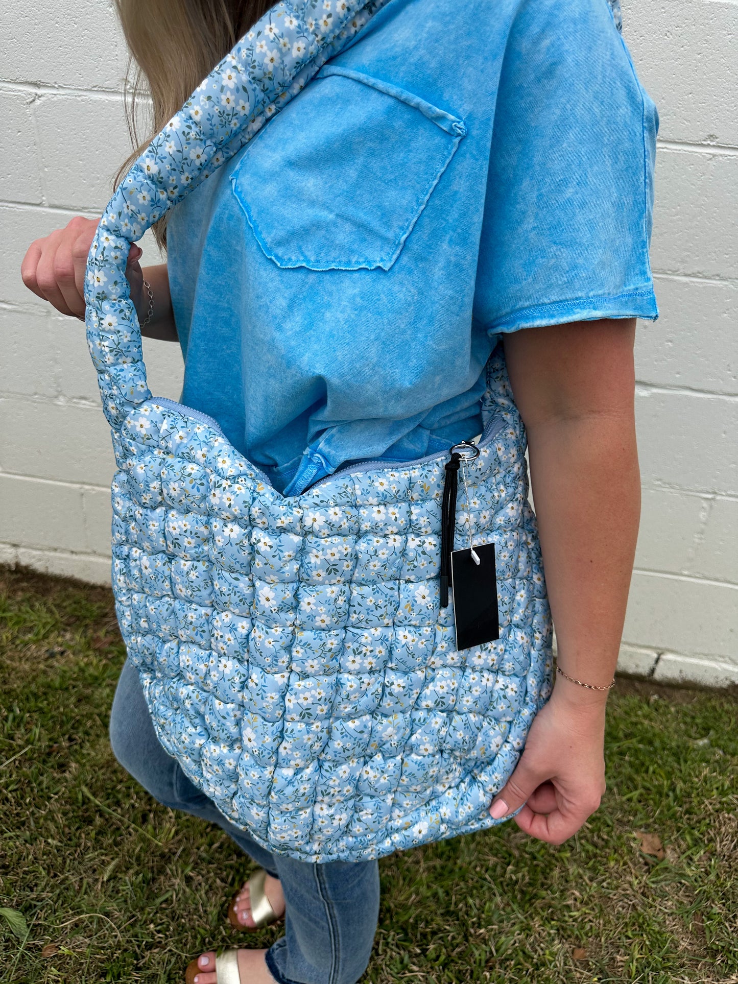 Blue Floral Puffer Bag