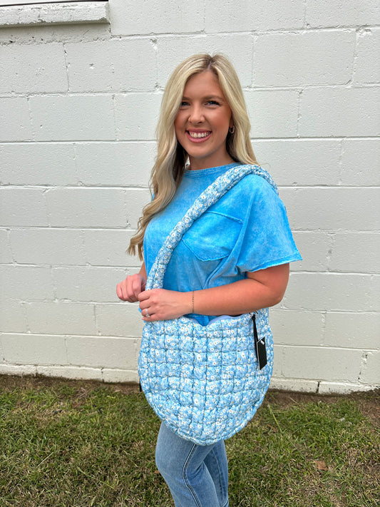 Blue Floral Puffer Bag