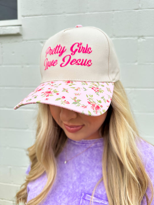 Pretty Girls Love Jesus Floral Hat