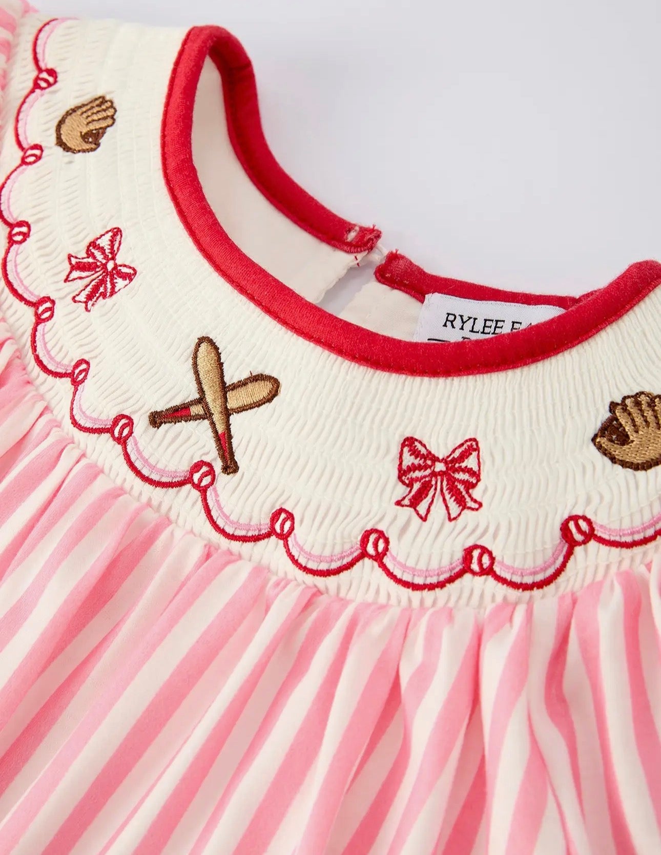 Pink Striped Baseball Smocked Dress