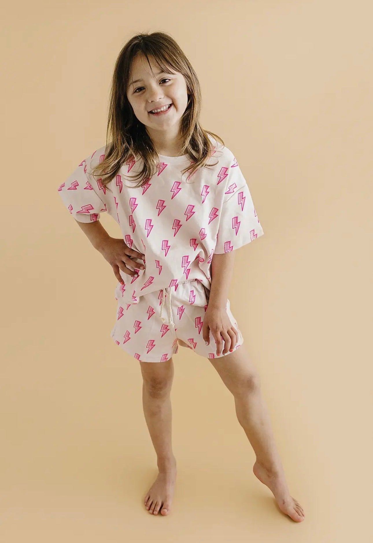 Pink Bolts Shorts Set