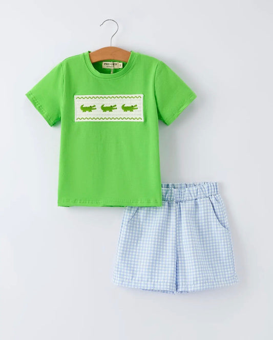 Crocodile Plaid Shorts Set