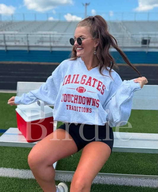 Tailgates Split Neck Graphic Crewneck