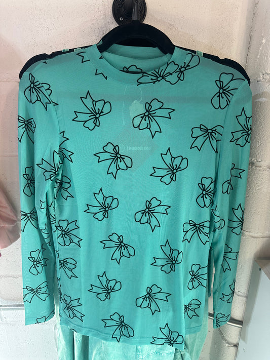 Turquoise Bow Mesh Top