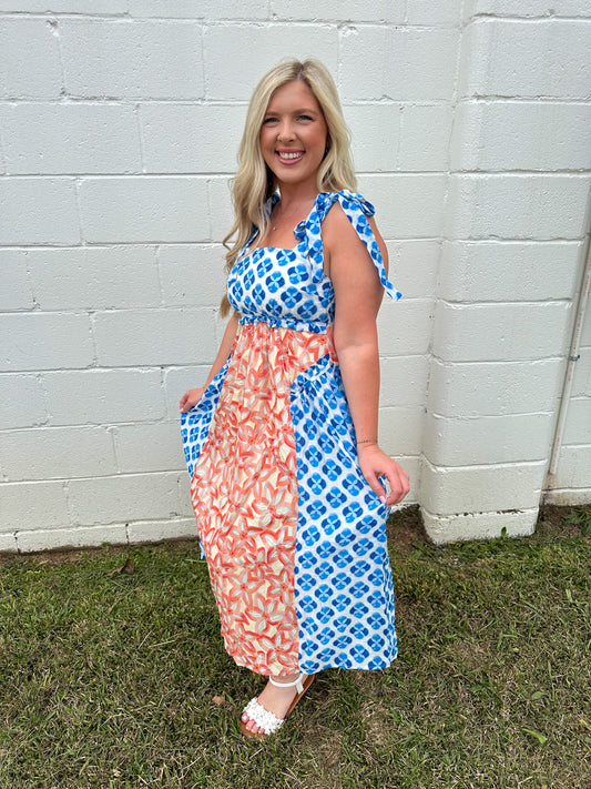 Mixed Print Maxi Dress