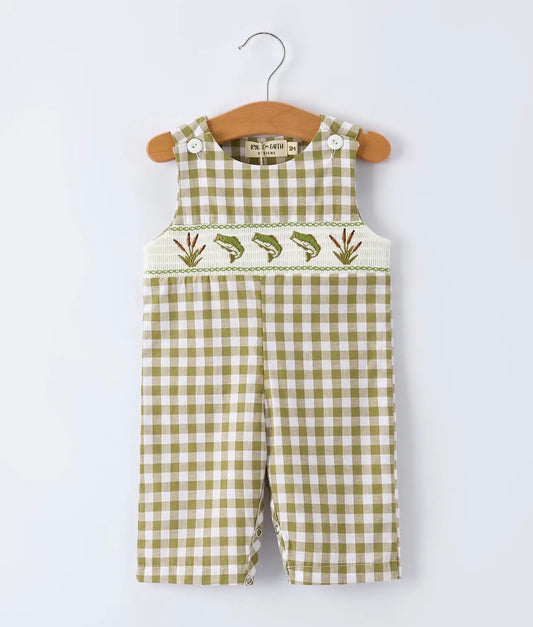 Green Plaid Fishing Romper