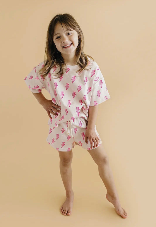 Pink Bolts Shorts Set