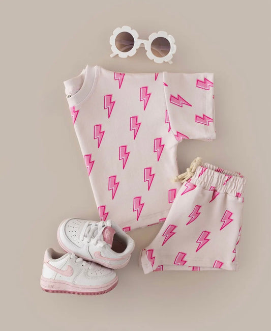 Pink Bolts Shorts Set